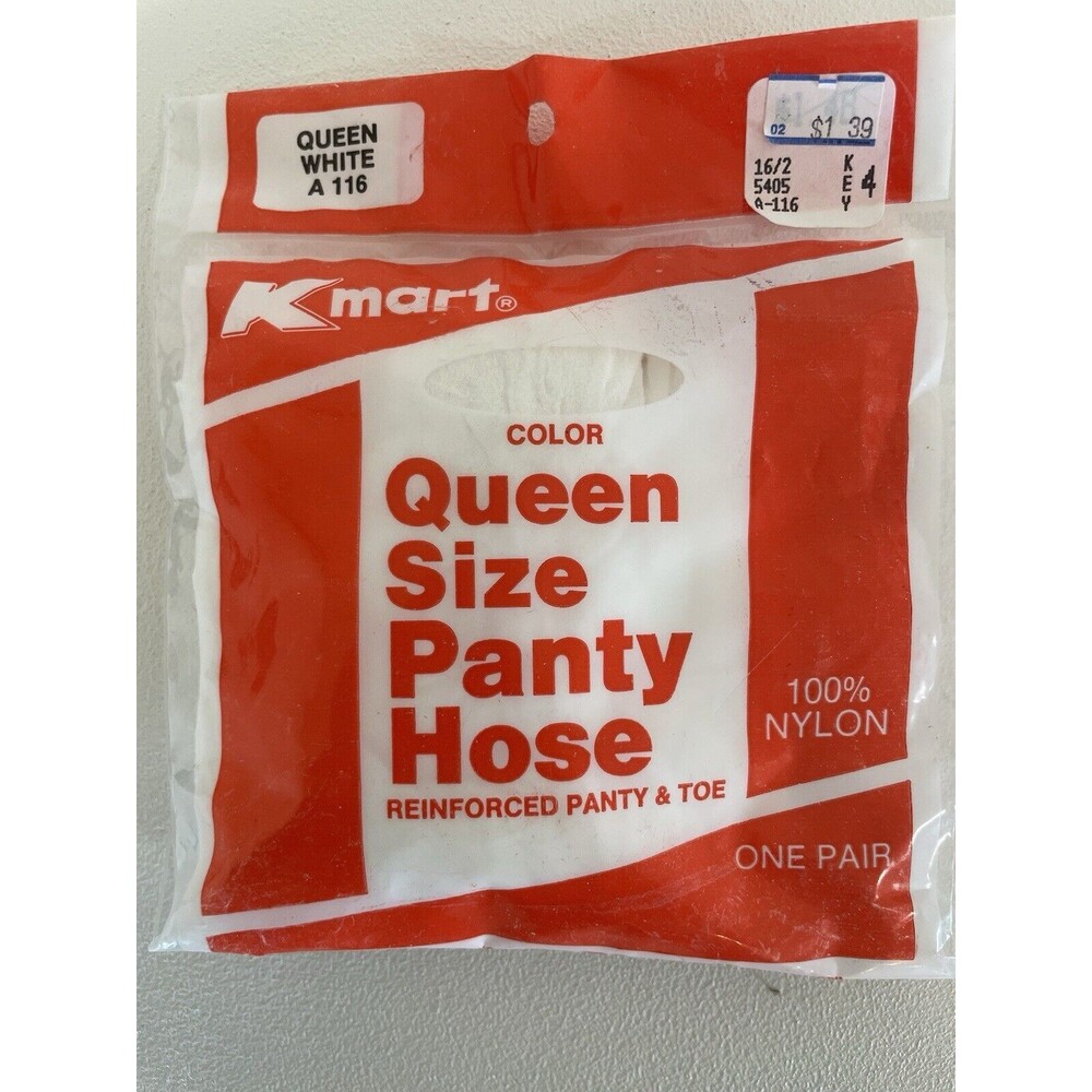 VTG Old Stock Kmart pantyhose white queen size Reinforced Panty And Toe
